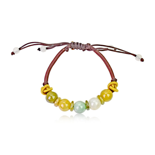 Enjoy the Rich Earthy Color Combination of Beads and PI Jade Bracelet made with Brown Cord