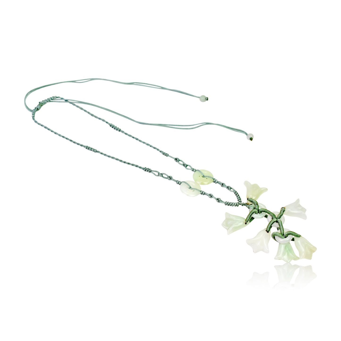 Beautiful and Dainty Bellflower Dangles Handmade Jade Necklace Pendant with Sea Green Cord