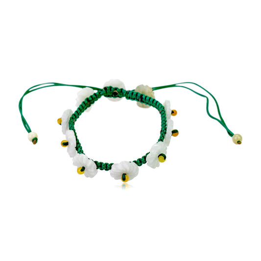 Graceful and Elegant: The Charming Blue-Eye Grass Flower Jade Bracelet made with Green Cord