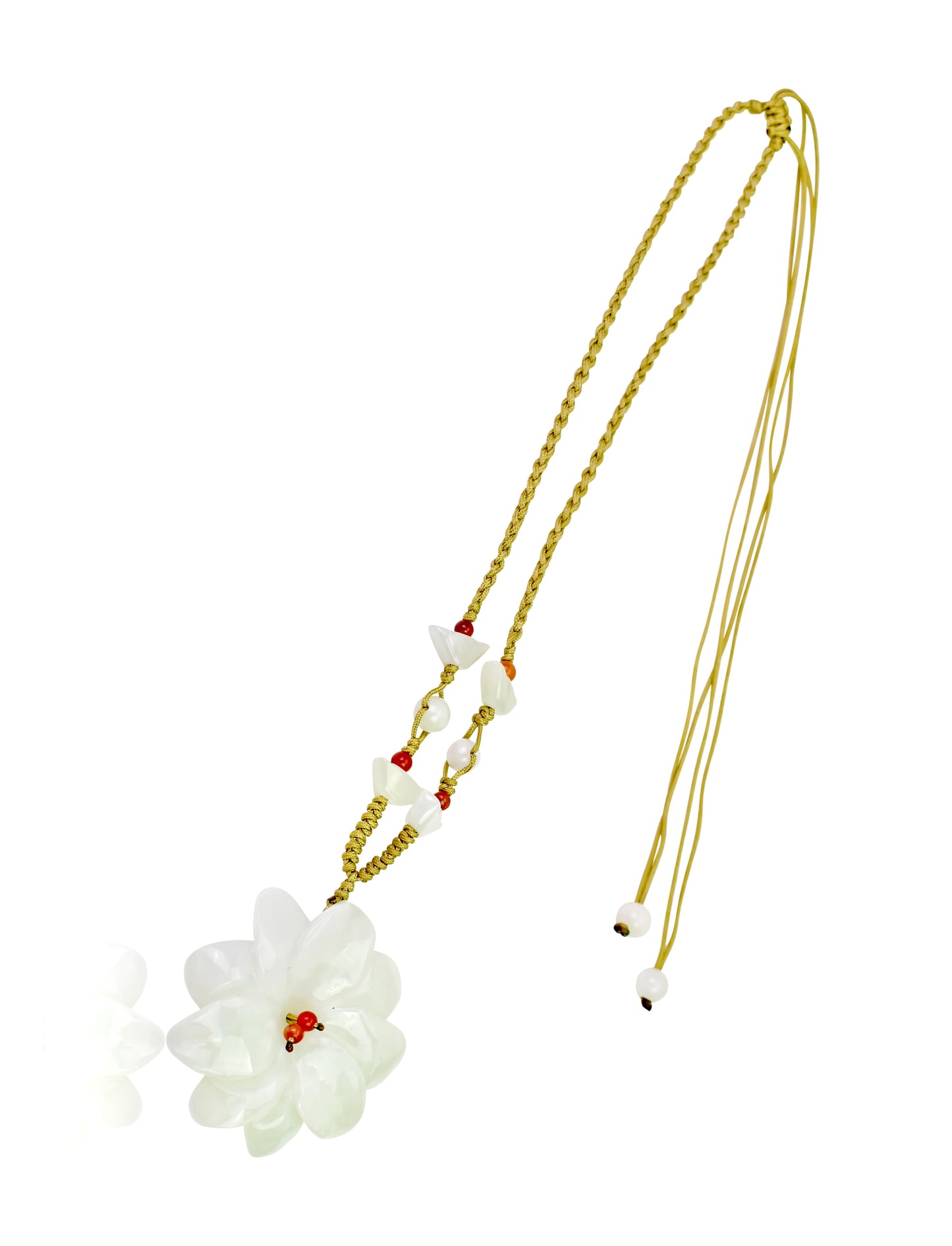 Be Kind and Stylish with Dahlia Flower Handmade Jade Necklace made with Beige Cord