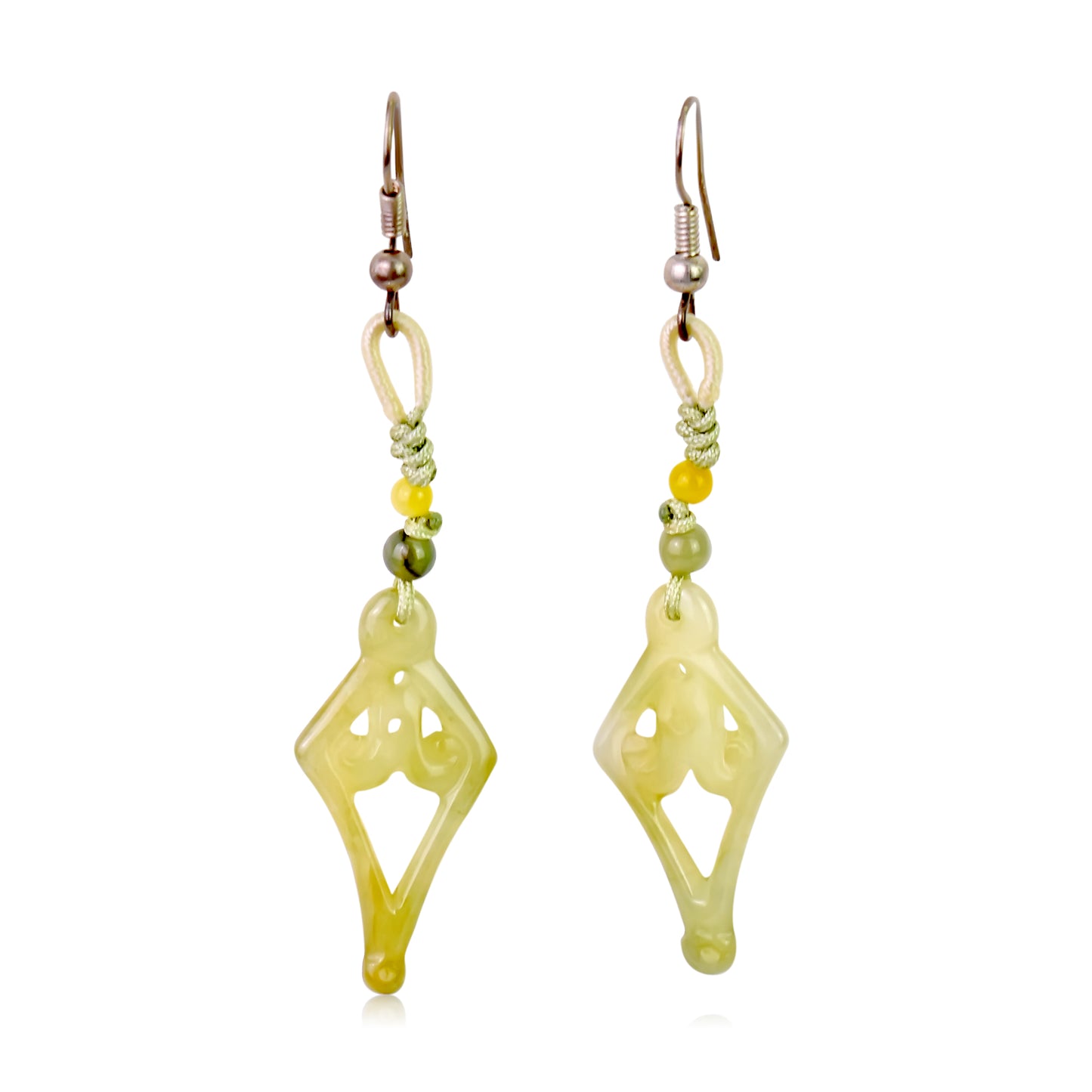 Transform Your Style with Diamond Lace Carving Jade Earrings made with Lime Cord