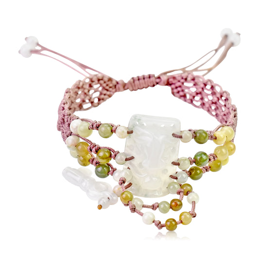 Transform Your Look with Heavily Detailed Gold Fish and Key Jade Bracelet made with Lavender Cord