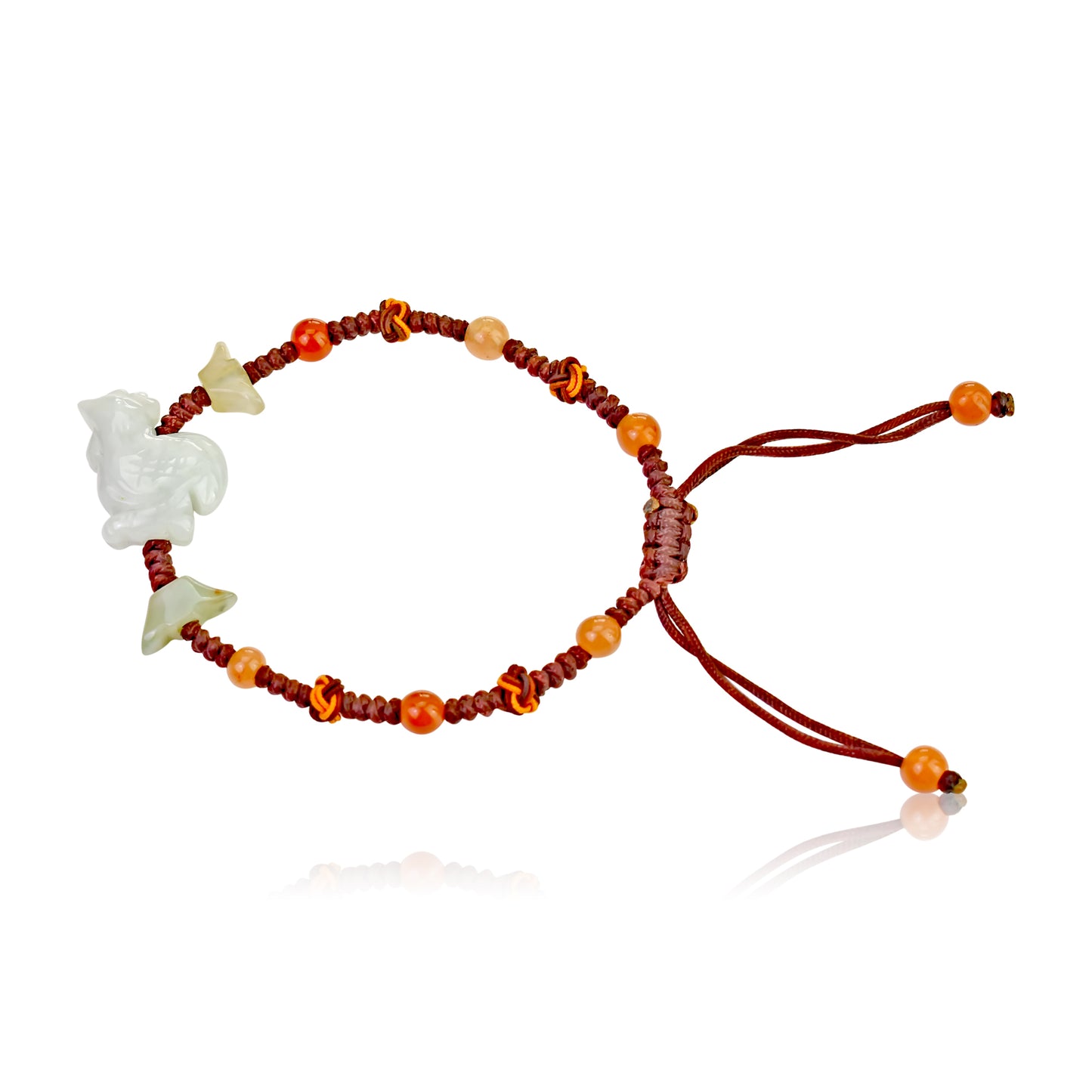 A Unique Gift: Rooster Chinese Zodiac Handmade Jade Bracelet made with Brown Cord