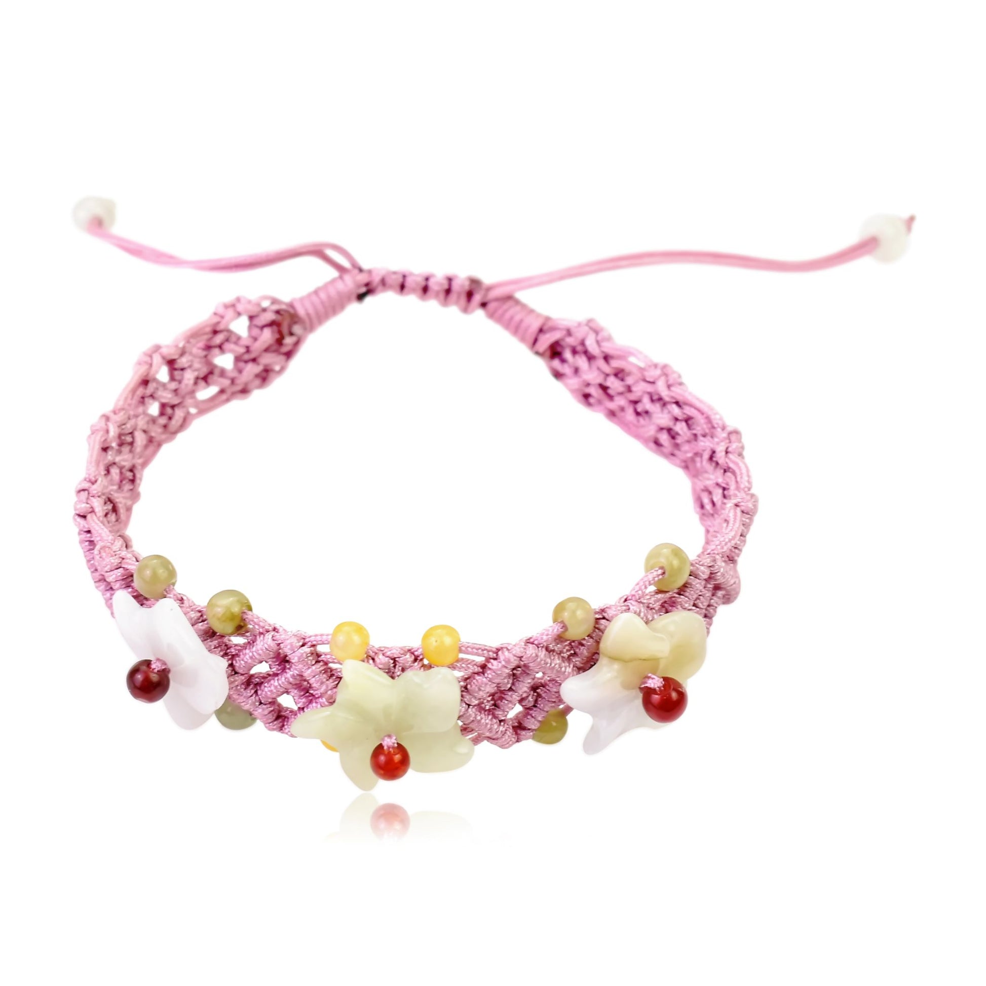 Crafted from Premium Jade: The Breath of Heaven Flower Bracelet made with Lavender Cord