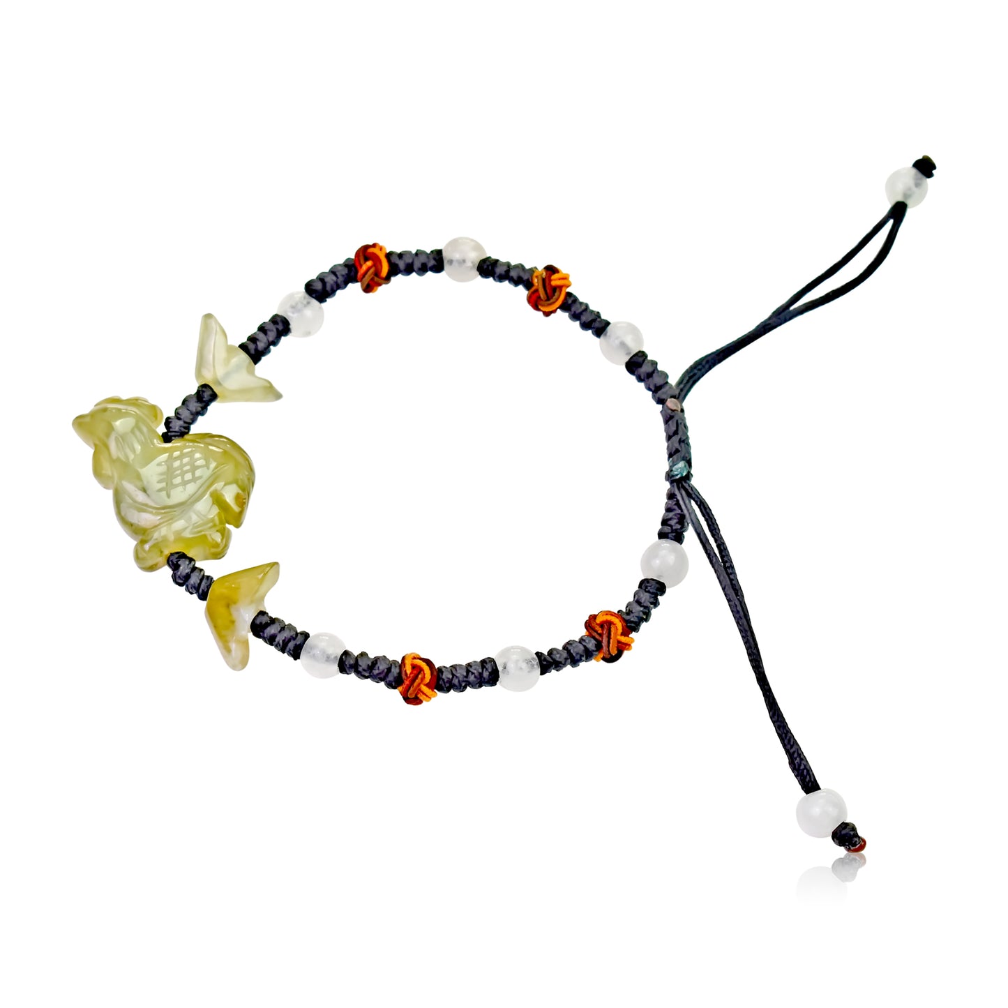 A Unique Gift: Rooster Chinese Zodiac Handmade Jade Bracelet made with Black Cord