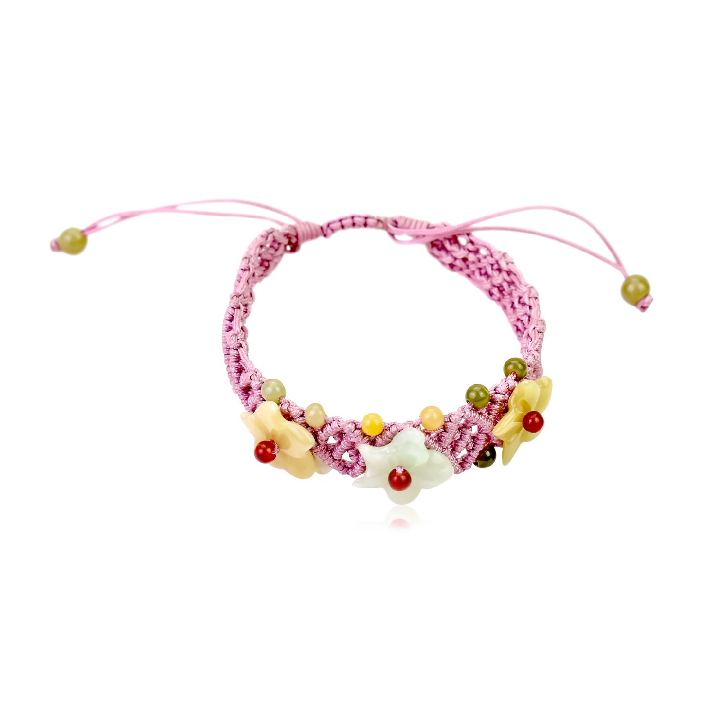 Crafted from Premium Jade: The Breath of Heaven Flower Bracelet made with Lavender Cord