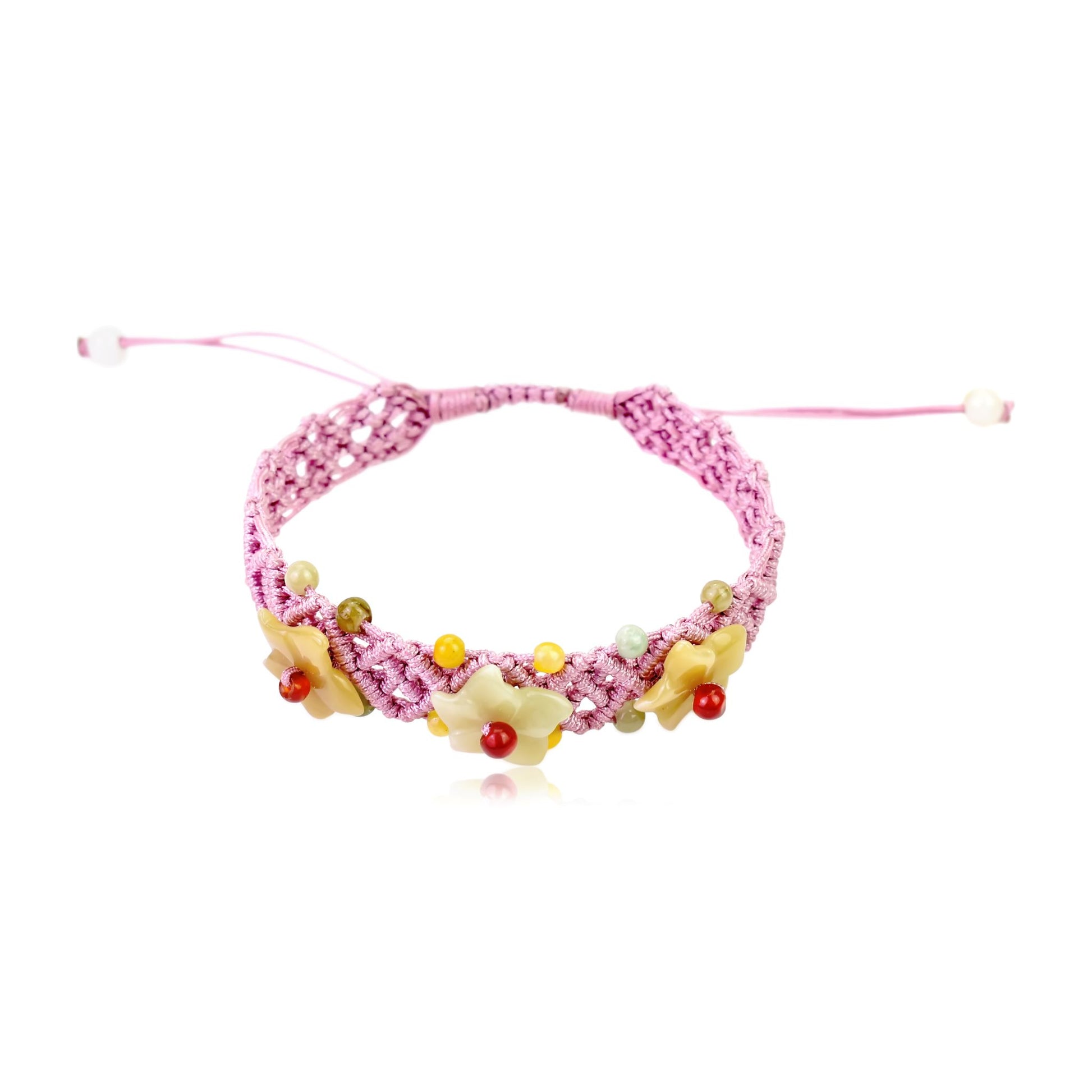 Crafted from Premium Jade: The Breath of Heaven Flower Bracelet made with Lavender Cord