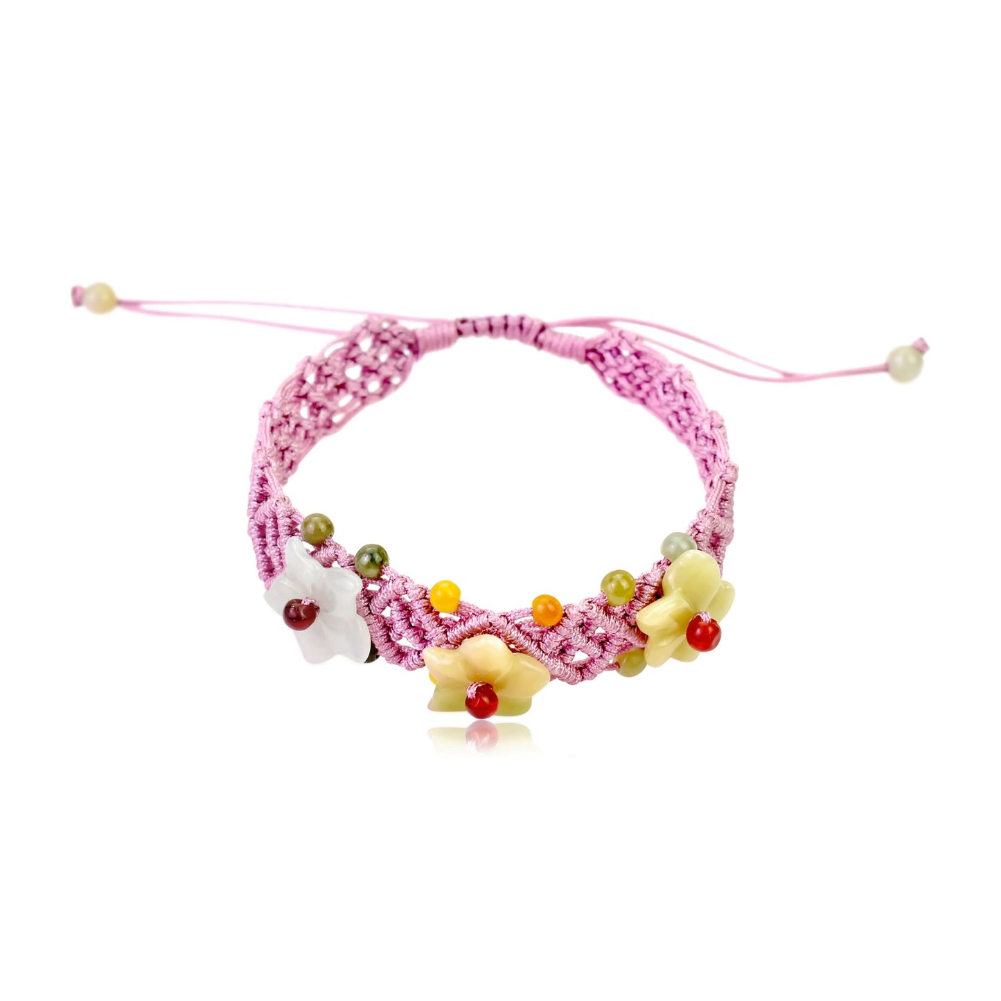 Crafted from Premium Jade: The Breath of Heaven Flower Bracelet made with Lavender Cord