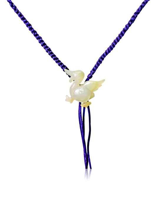 Get Inspired with Joy and Peace: Bird Jade Necklace made with Purple Cord