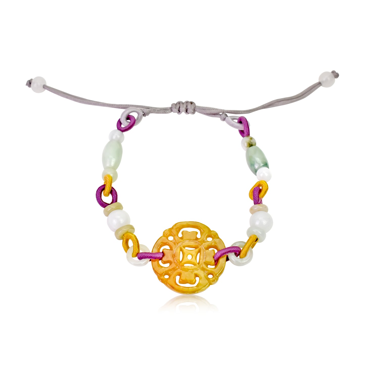 Unlock the Power of Ancient Chinese Coins with This Jade Bracelet made with Lavender Cord