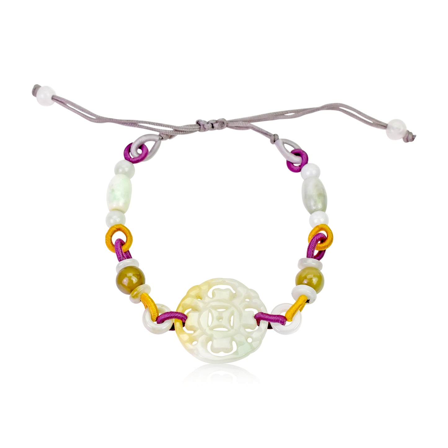 Unlock the Power of Ancient Chinese Coins with This Jade Bracelet made with Lavender Cord