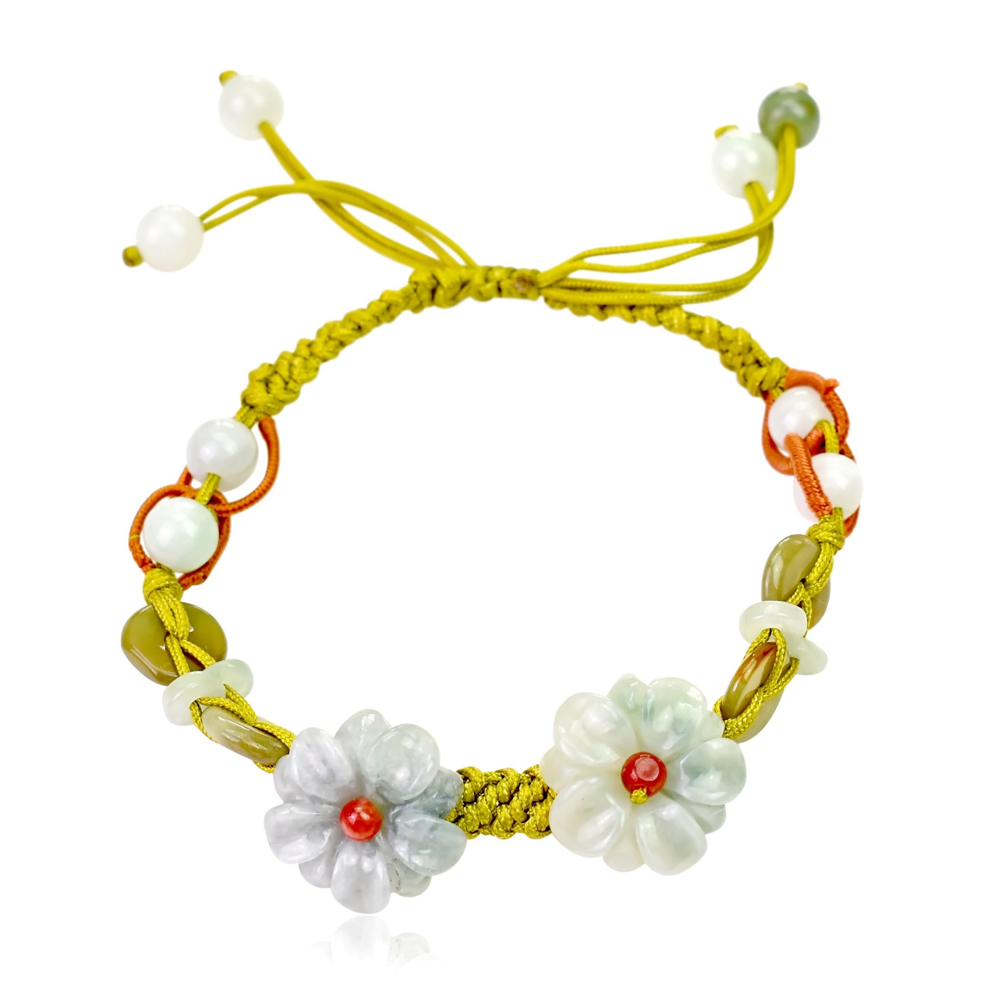 Be Uniquely Stylish with the Double Mums Adjustable Charm Bracelet made with Lime Cord