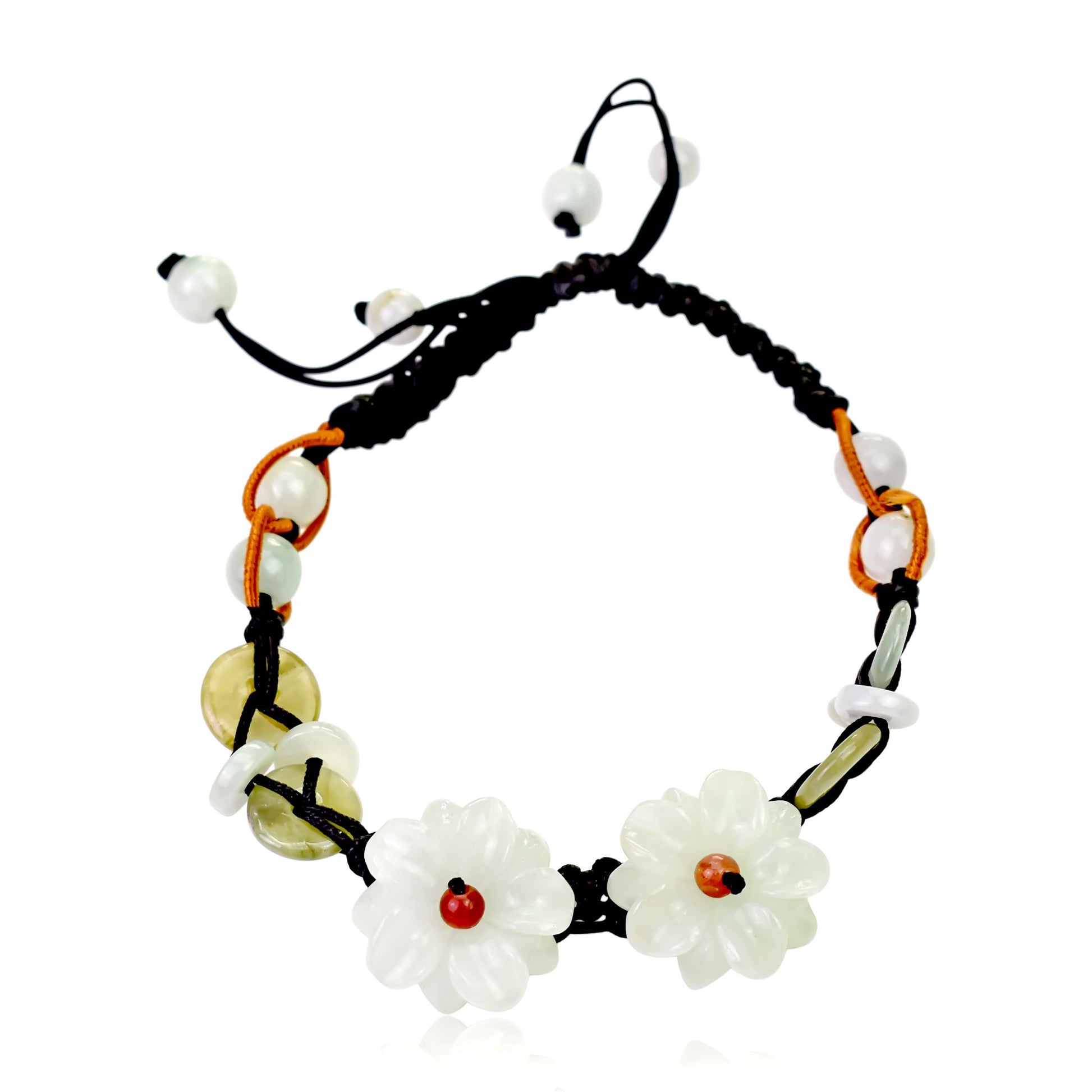 Be Uniquely Stylish with the Double Mums Adjustable Charm Bracelet made with Black Cord