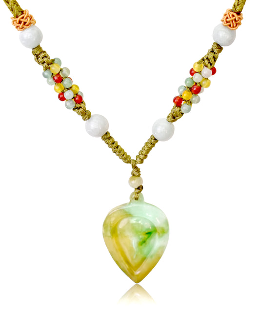 Unlock Your Magical Potential with the Clover Shape Jade Necklace made with Yellow Cord