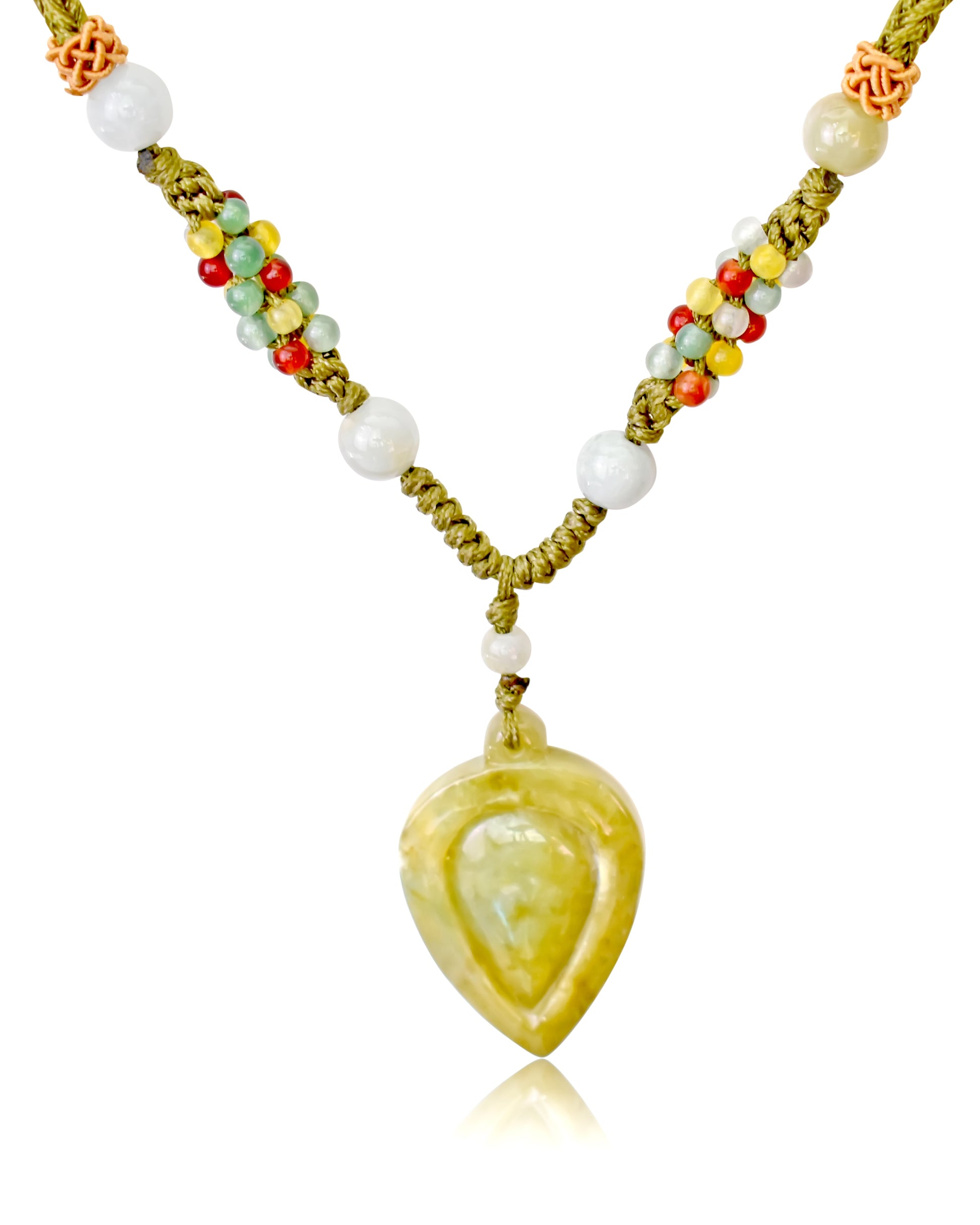 Unlock Your Magical Potential with the Clover Shape Jade Necklace made with Yellow Cord