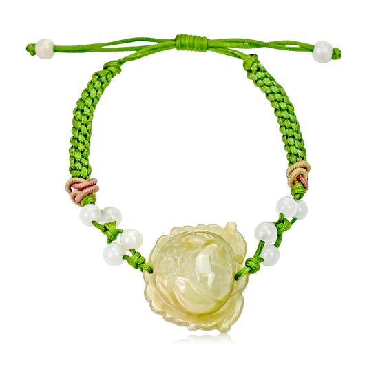 Get Connected with Nature with the Lotus Handmade Honey Jade Bracelet made with Lime Cord