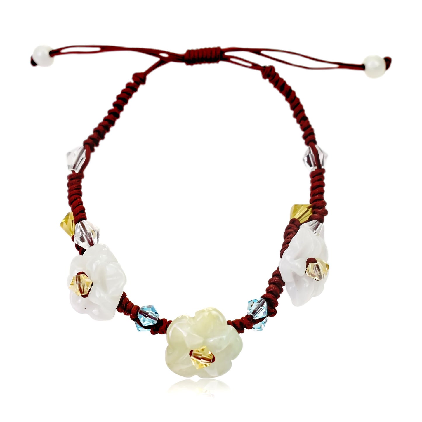 Wear Beauty with this Sparkling Crystal Scarlet Pimpernel Flower Bracelet made with Brown Cord