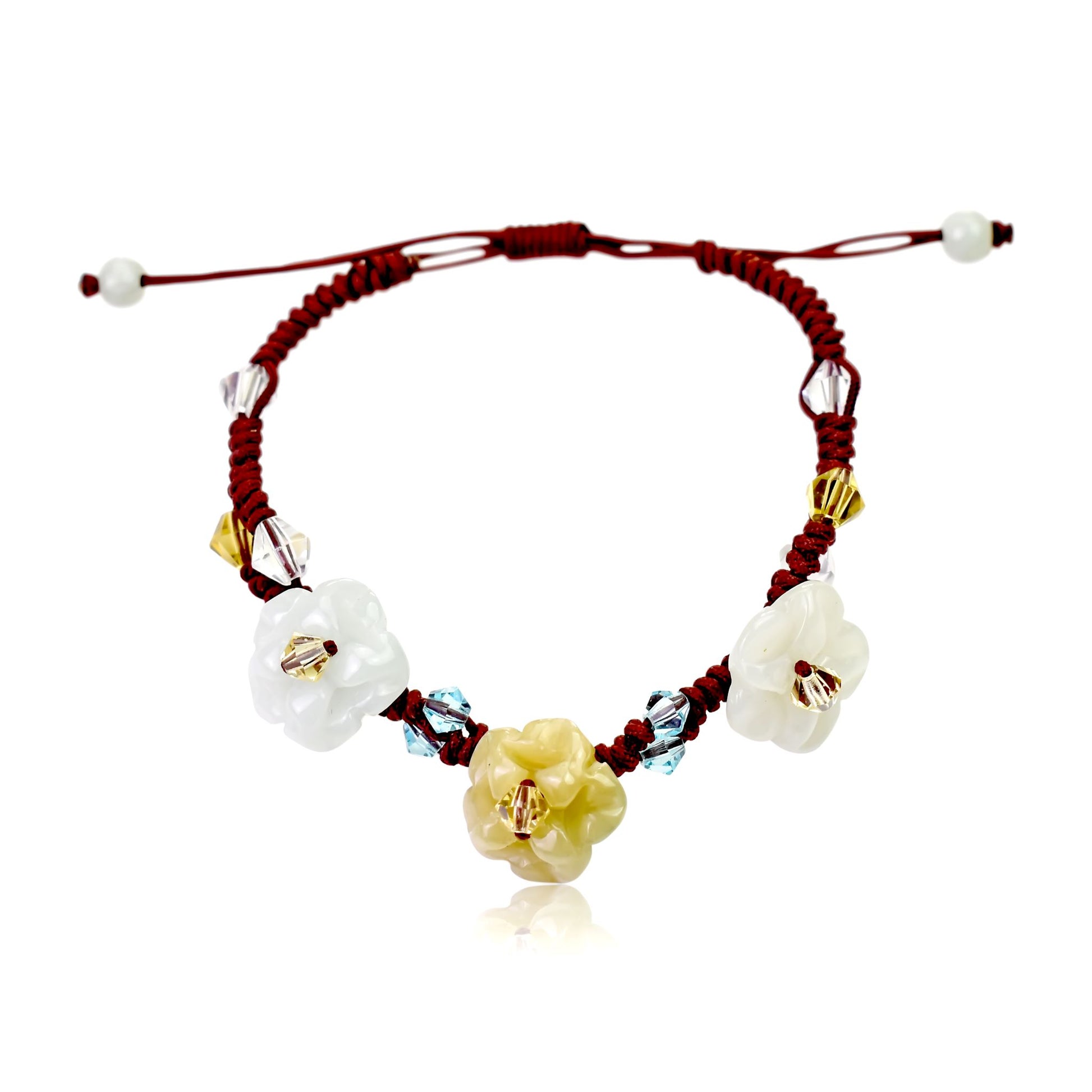 Wear Beauty with this Sparkling Crystal Scarlet Pimpernel Flower Bracelet made with Brown Cord