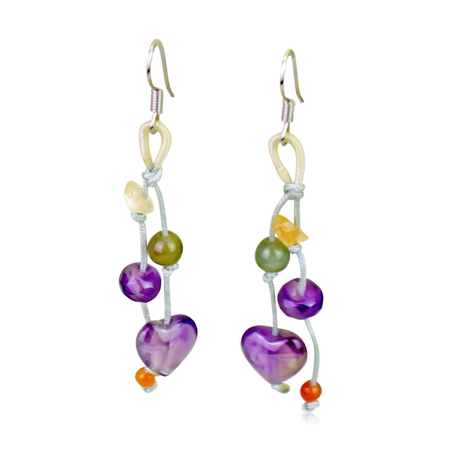 A Heavenly Amethyst Heart Gemstones Earrings