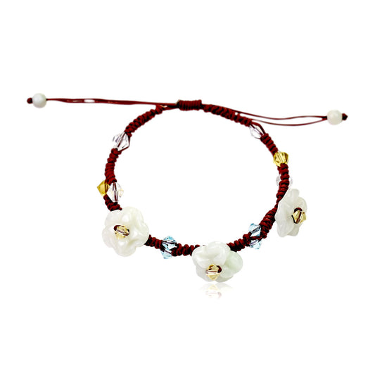 Wear Beauty with this Sparkling Crystal Scarlet Pimpernel Flower Bracelet made with Brown Cord