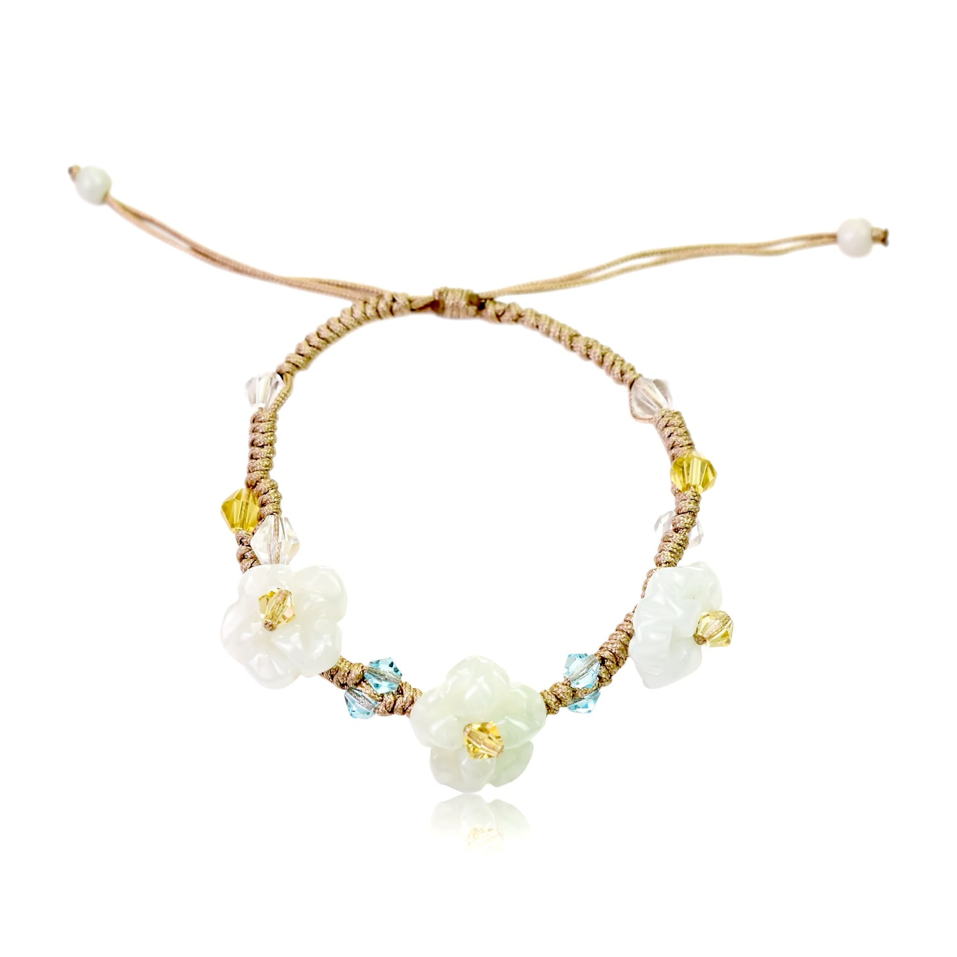 Wear Beauty with this Sparkling Crystal Scarlet Pimpernel Flower Bracelet made with Beige Cord