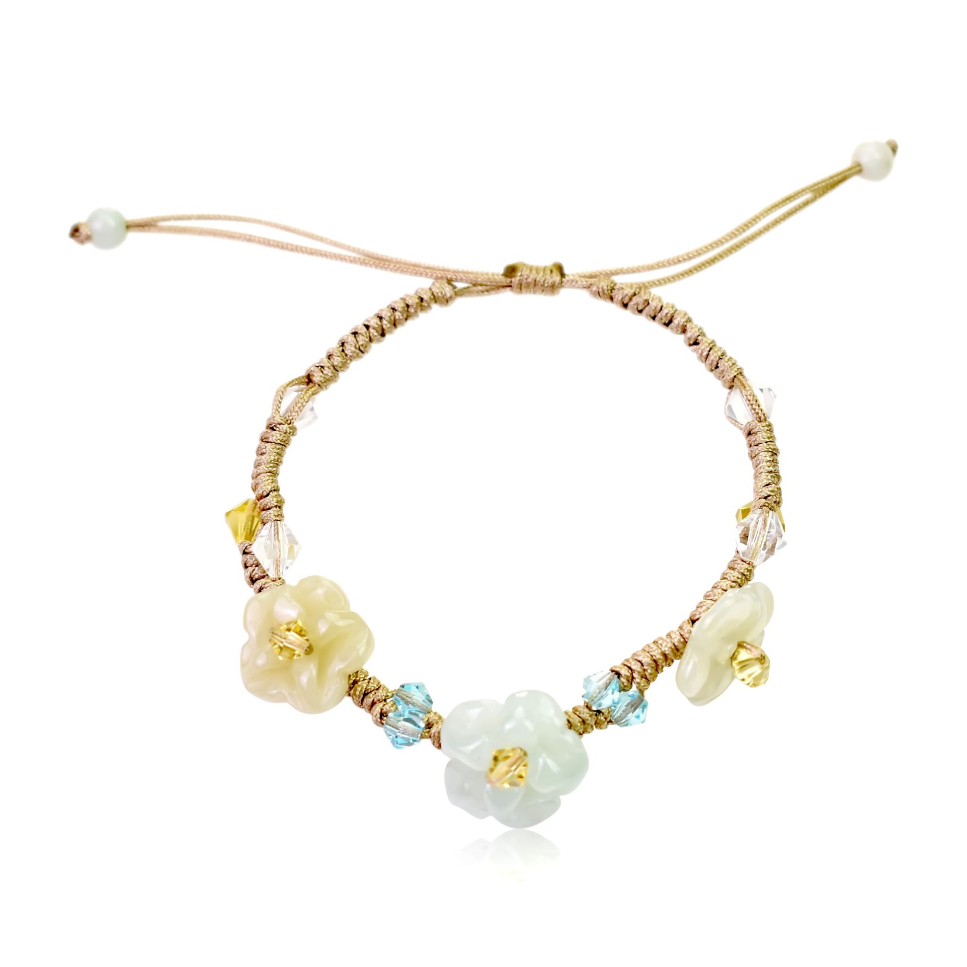 Wear Beauty with this Sparkling Crystal Scarlet Pimpernel Flower Bracelet made with Beige Cord