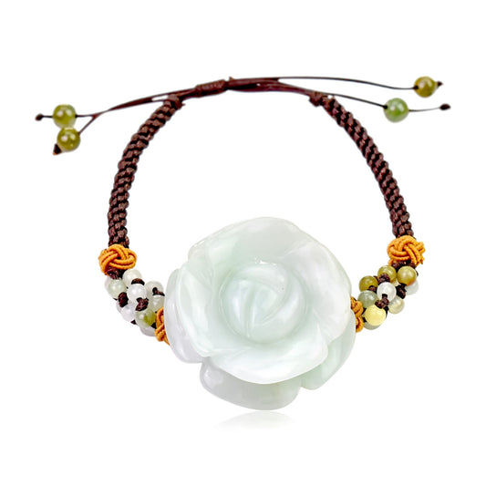 Enjoy a Rose Blossom in Double Layer Jade Adjustable Charm Bracelet