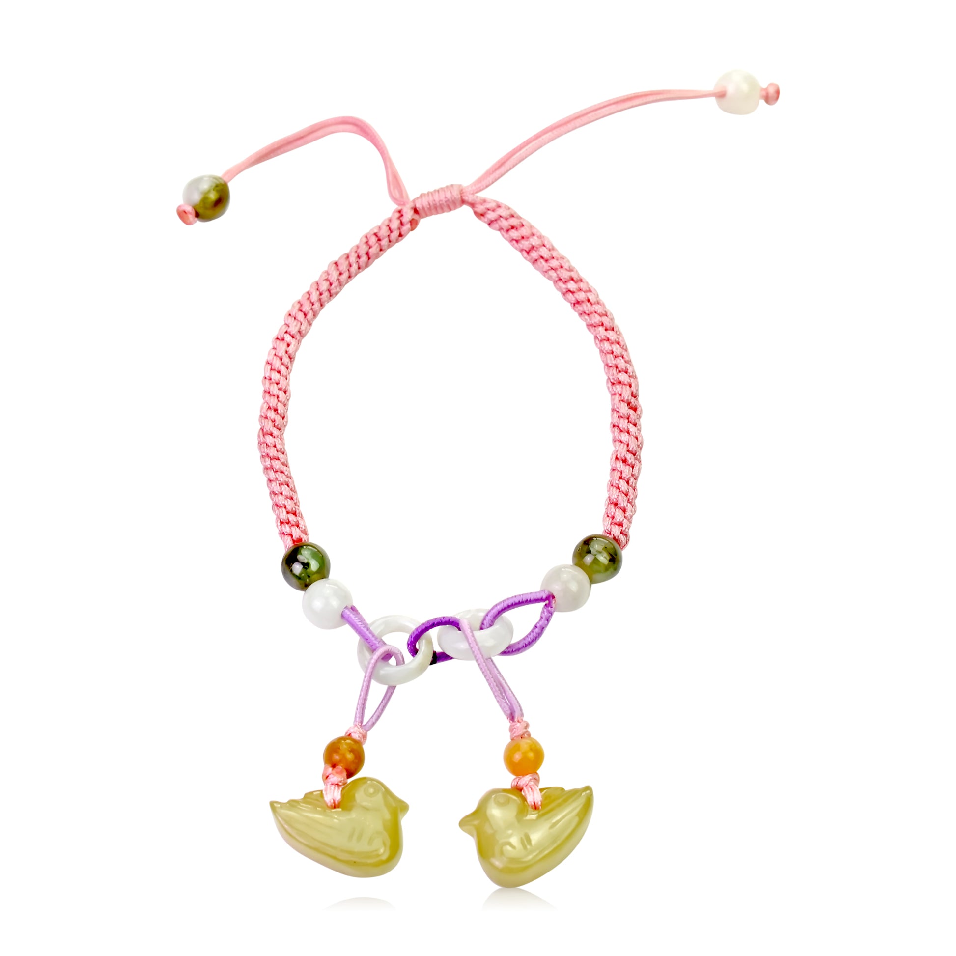 Express Your Style with a Unique Double Dove Handmade Jade Bracelet made with Pink Cord