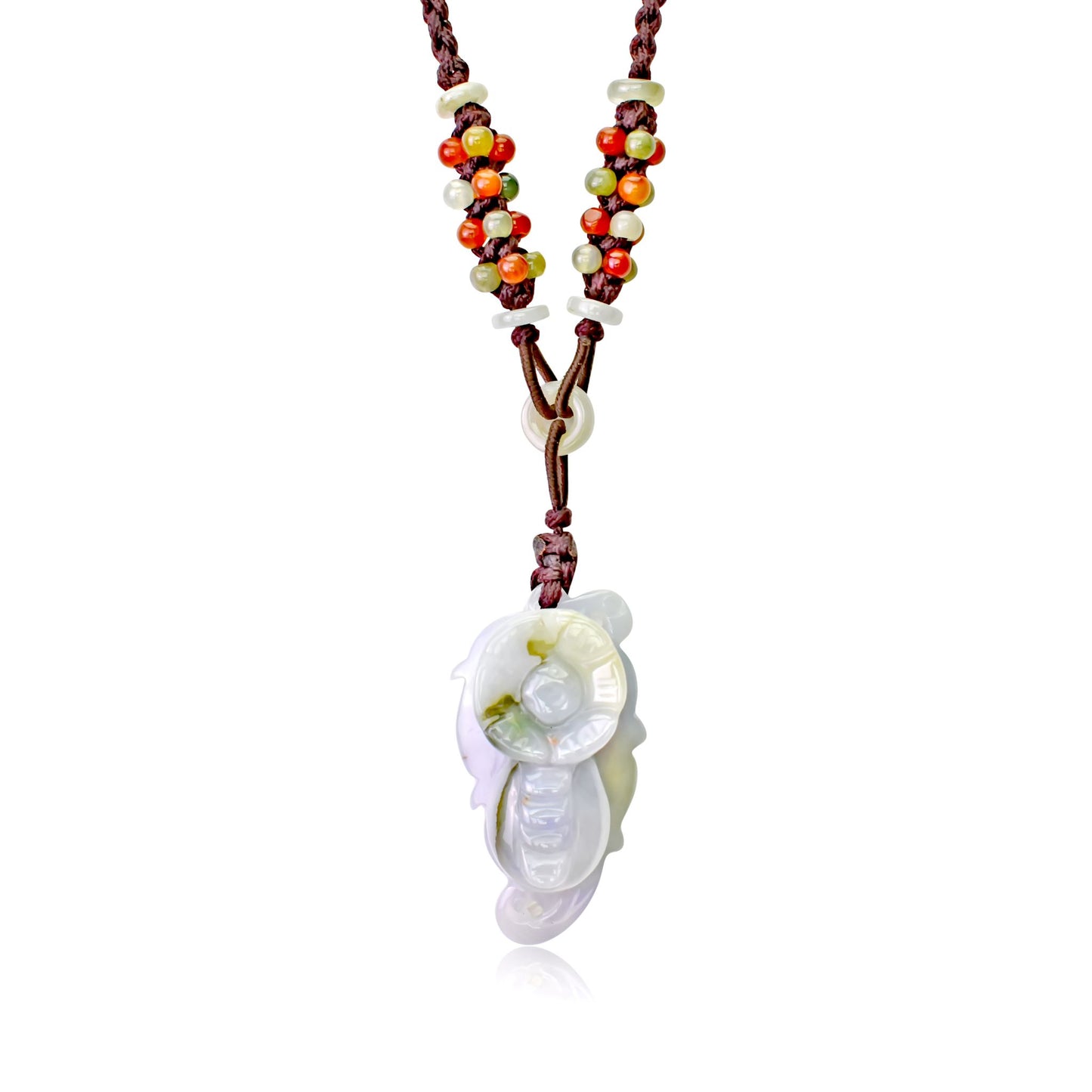 Get Crafted Elegance with orchid Handmade Jade Pendant made with Brown Cord