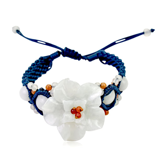 Grab Attention with Hoya Flower Handmade Jade Bracelet made with Blue Cord