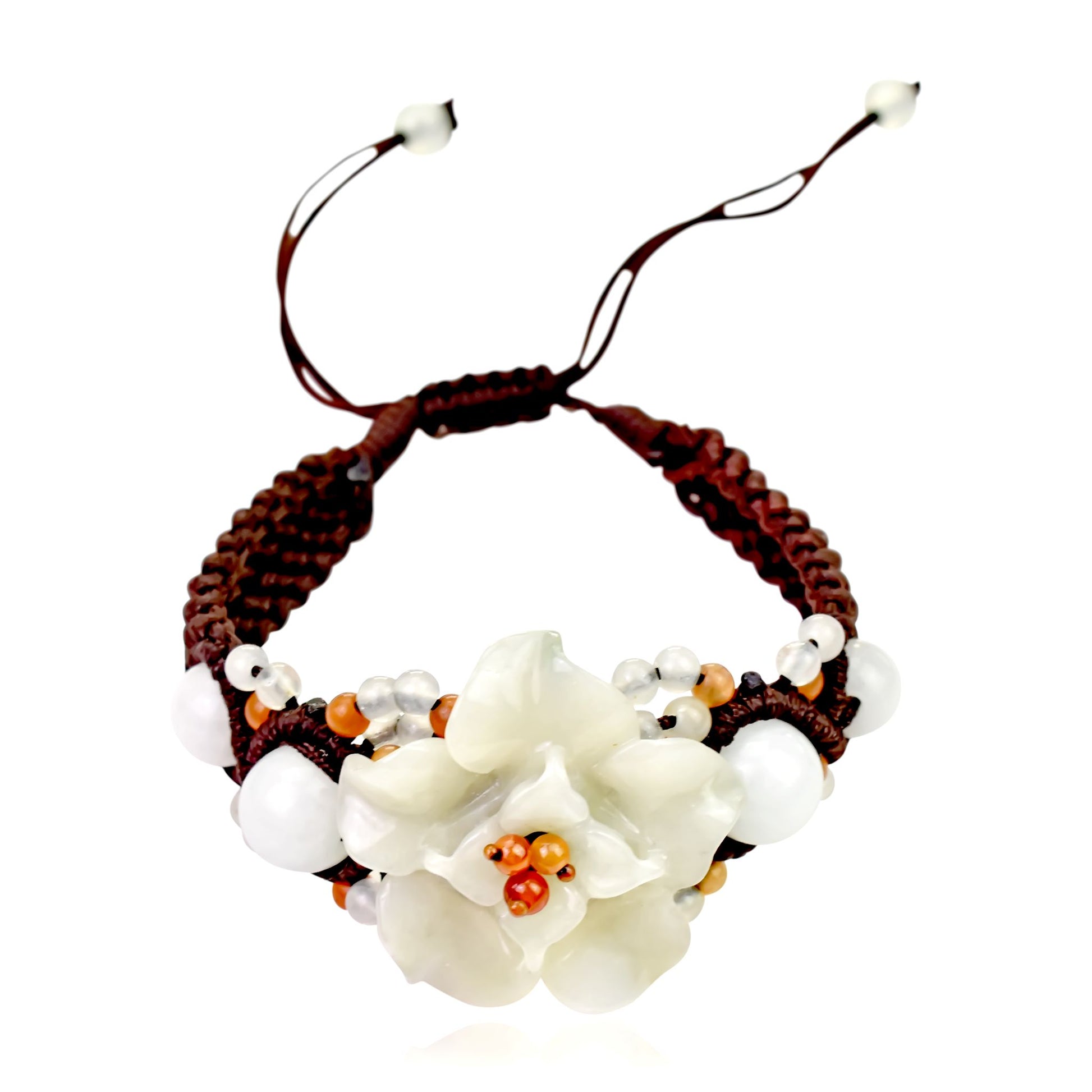 Grab Attention with Hoya Flower Handmade Jade Bracelet made with Brown Cord