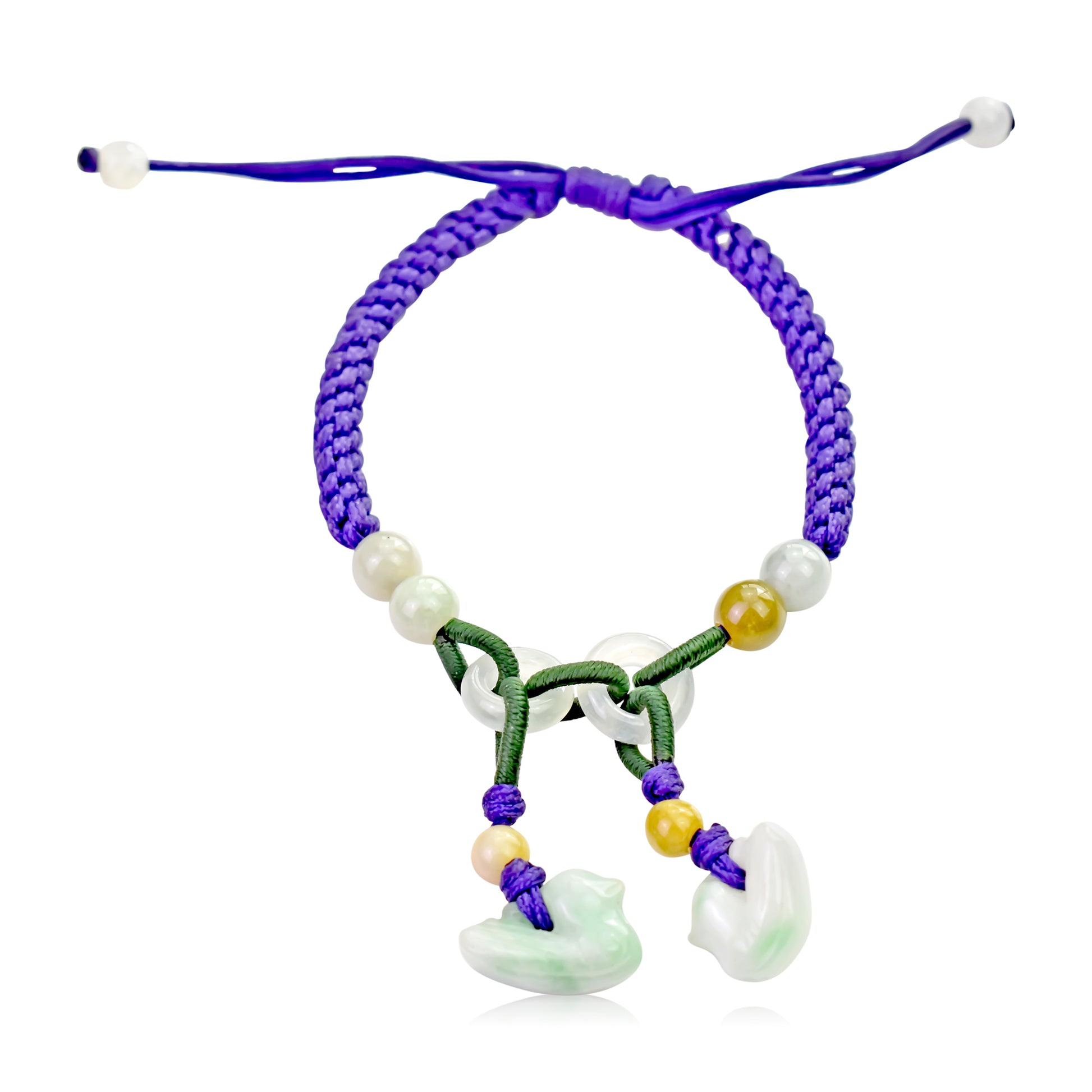 Express Your Style with a Unique Double Dove Handmade Jade Bracelet made with Purple Cord