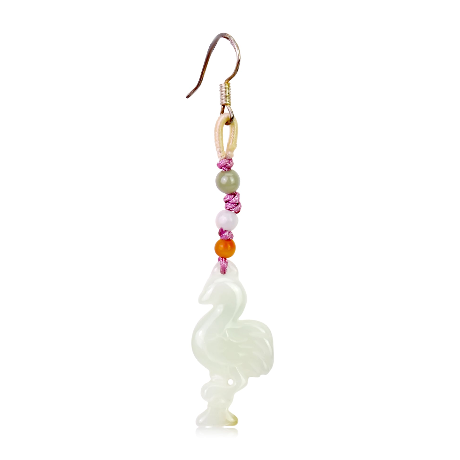 Feel Unique and Beautiful with Flamingo Handmade Jade Earrings made with Lavender Cord