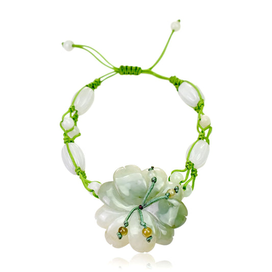 Add Style to Your Look with This Bold Cherry Blossom Jade Bracelet made with Lime Cord