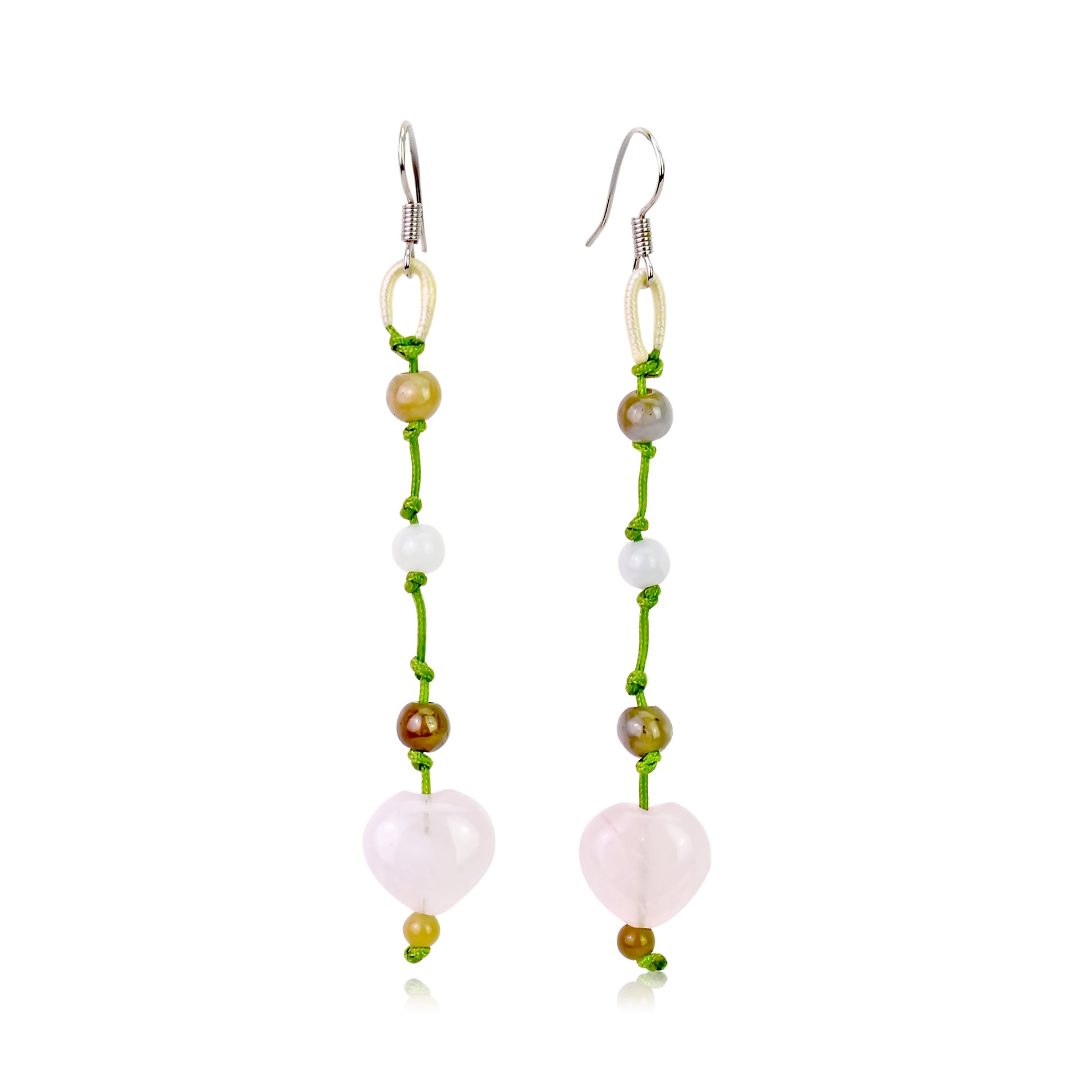 Add a Pop of Color with Rose Quartz Heart Earrings made with Lime Cord