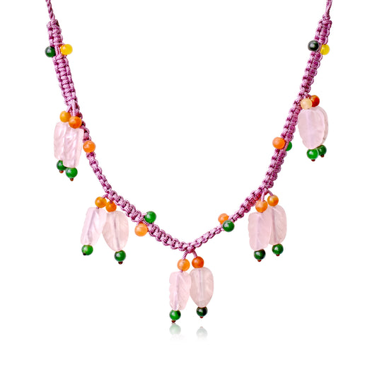 Nature Meets Style: Rose Quartz Leafs Necklace Pendant