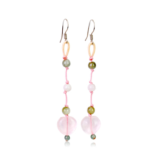 Add a Pop of Color with Rose Quartz Heart Earrings made with Pink Cord