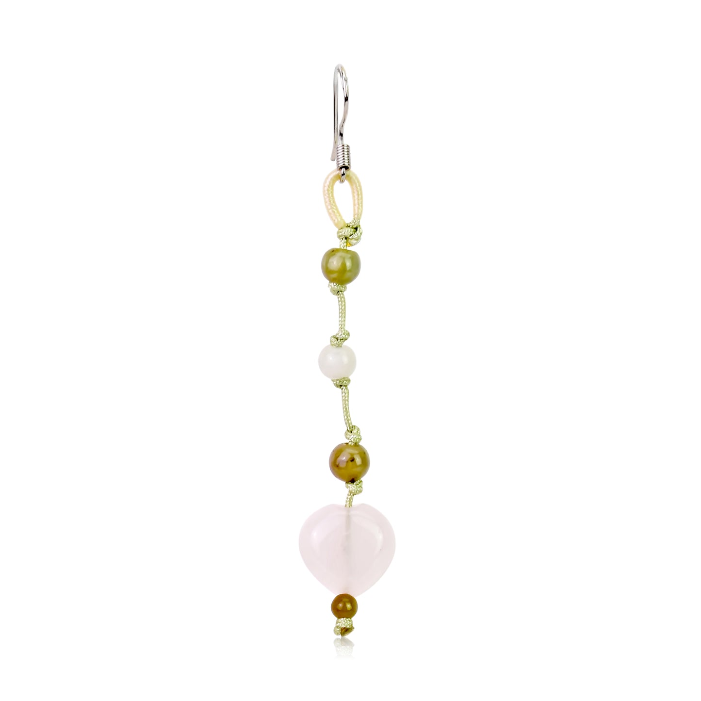 Add a Pop of Color with Rose Quartz Heart Earrings made with Sea Green Cord