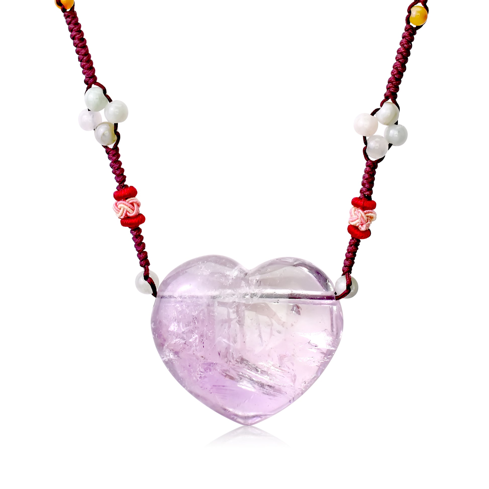 Add Romance to Your Look with a Colossal Amethyst Heart Necklace made with Brown Cord