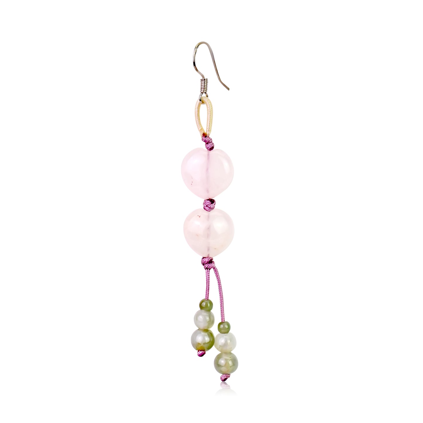 Show Your Love with Rose Quartz Double Heart Earrings made with Lavender Cord