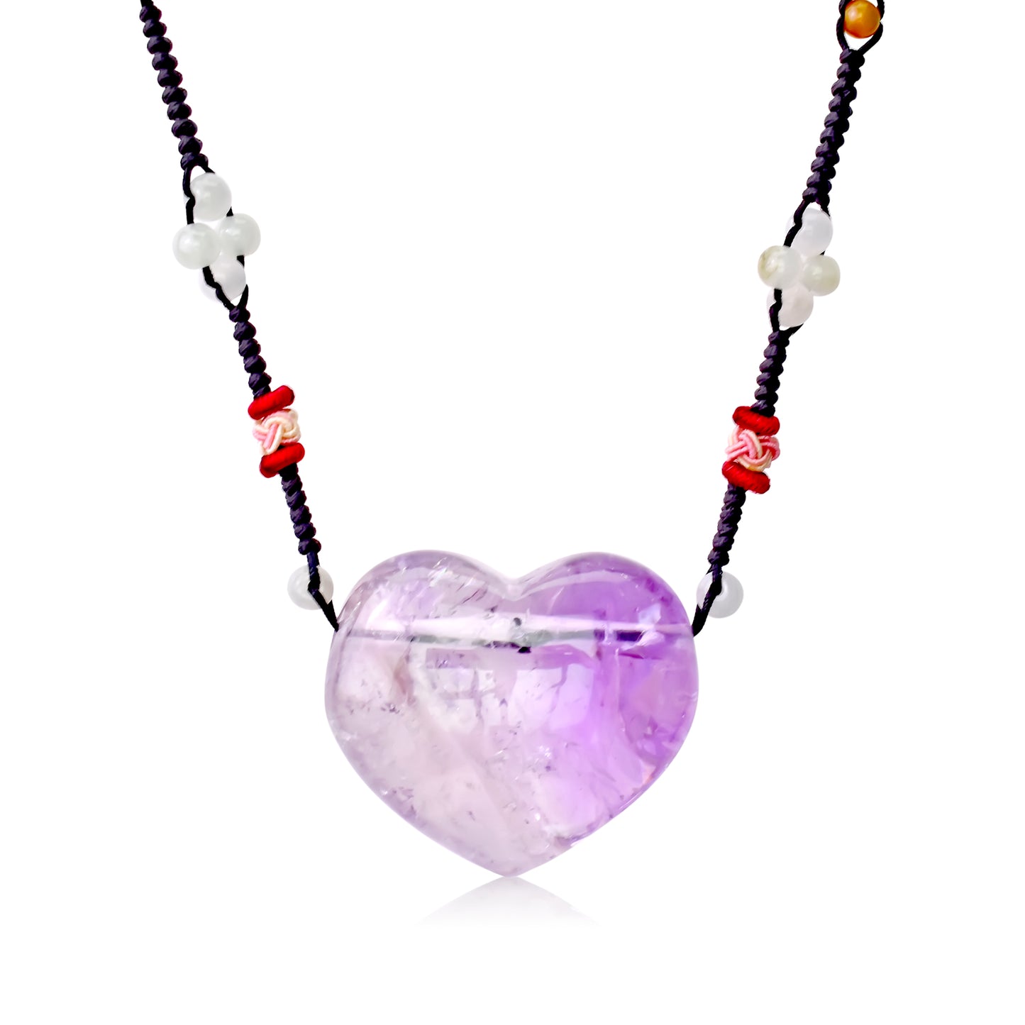 Add Romance to Your Look with a Colossal Amethyst Heart Necklace made with Black Cord