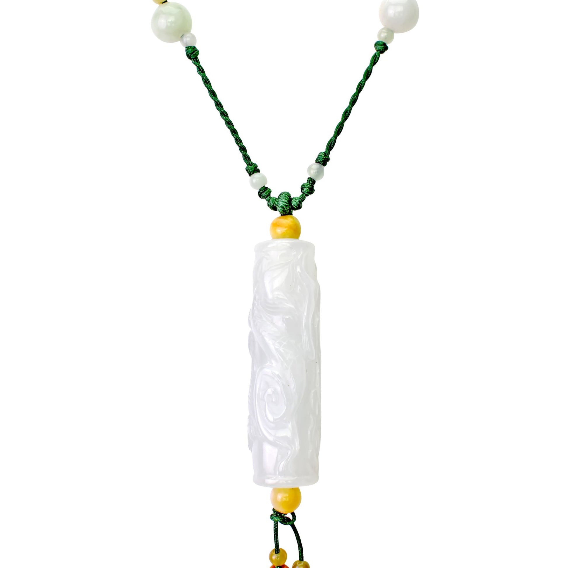 Shine with this Remarkable Masterpiece Dragon Handcrafted Jade Necklace made with Green Cord