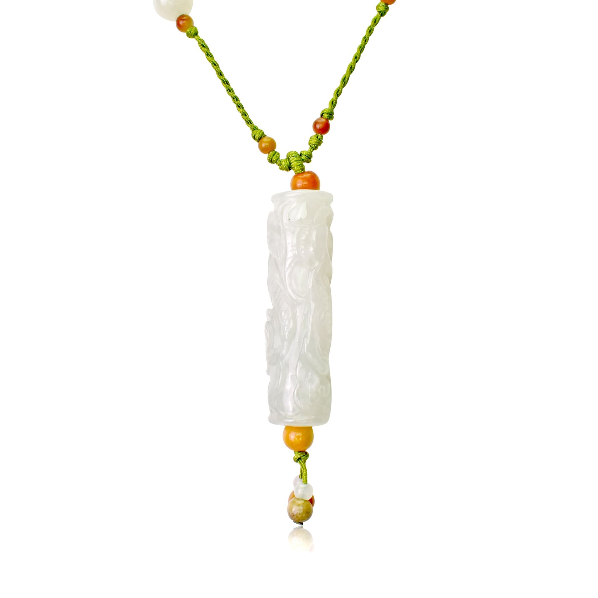 Shine with this Remarkable Masterpiece Dragon Handcrafted Jade Necklace made with Lime Cord