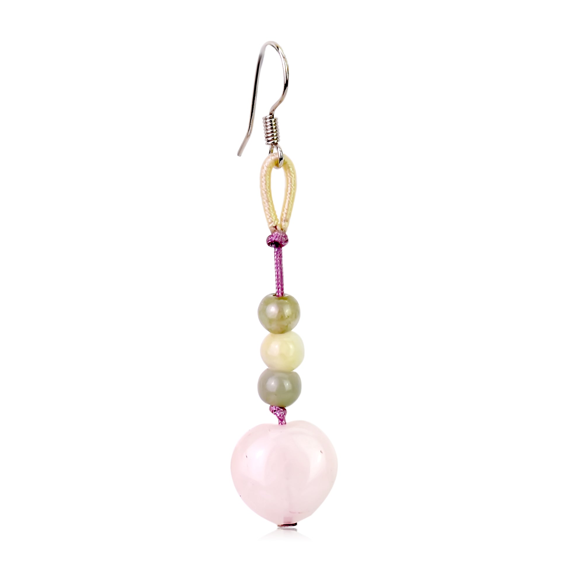 Feel Love with Delightful Rose Quartz Heart Earrings made with Lavender Cord
