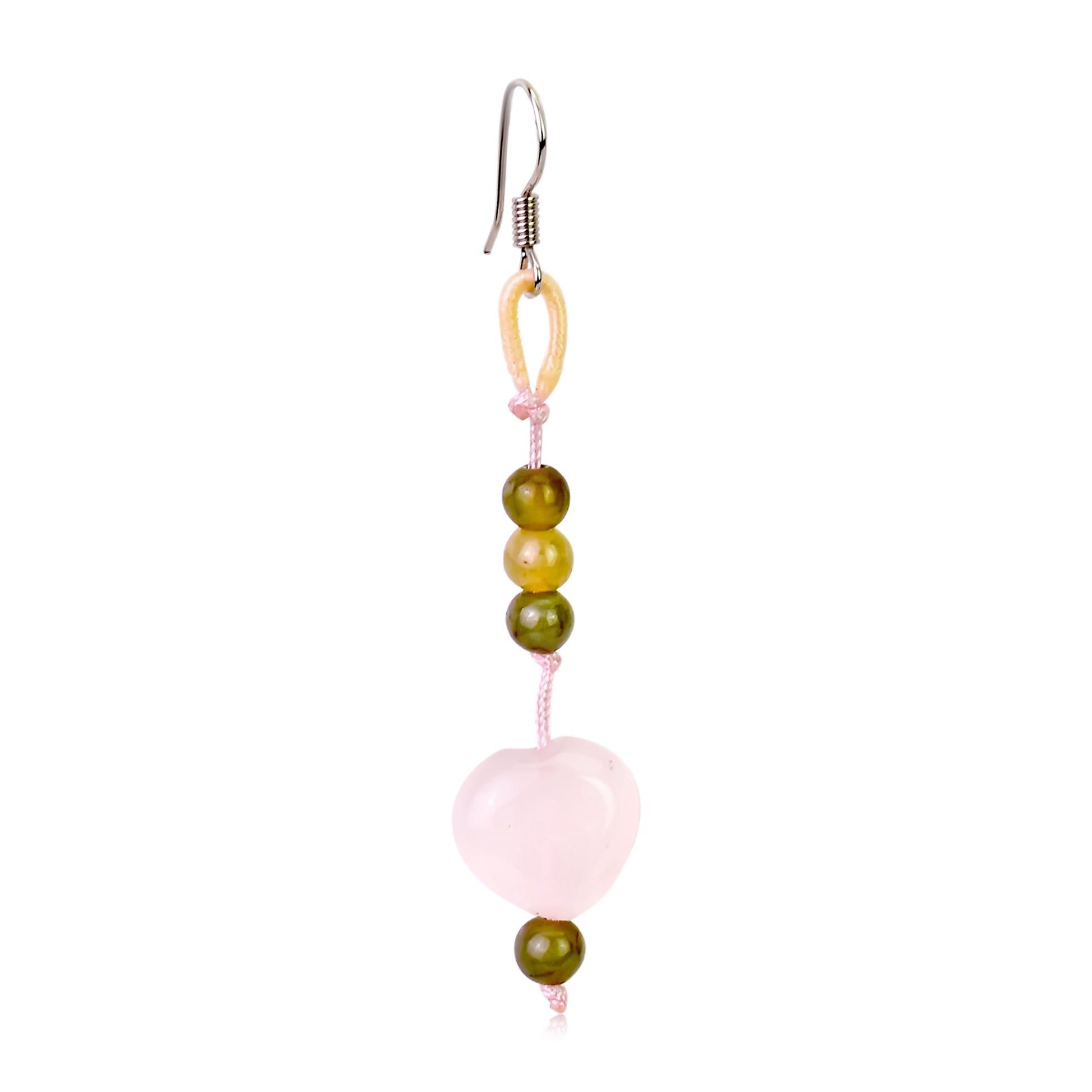 Feel Love with Delightful Rose Quartz Heart Earrings made with Pink Cord