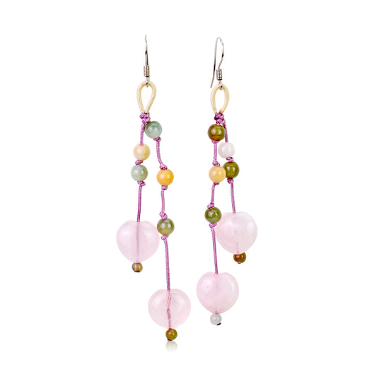 Show Off Your Style with Rose Quartz Heart Earrings made with Lavender Cord