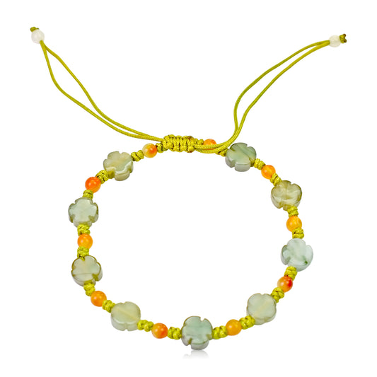 Feel the Fortune of the Four Leaf Clover Jade Bracelet made with Lime Cord