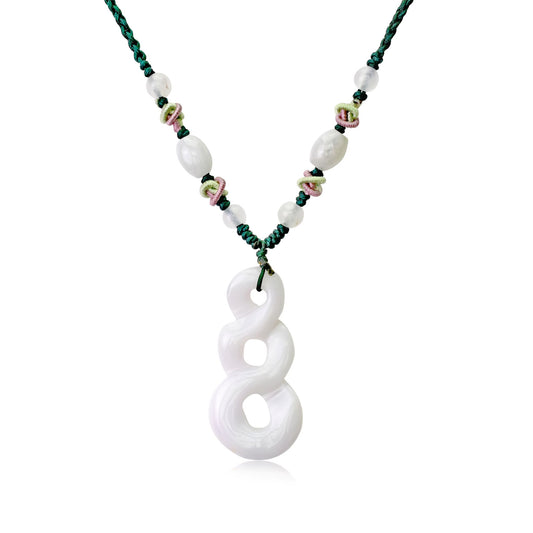 Feel the Spiritual Connection with Infinity Symbol Jade Necklace made with Green Cord