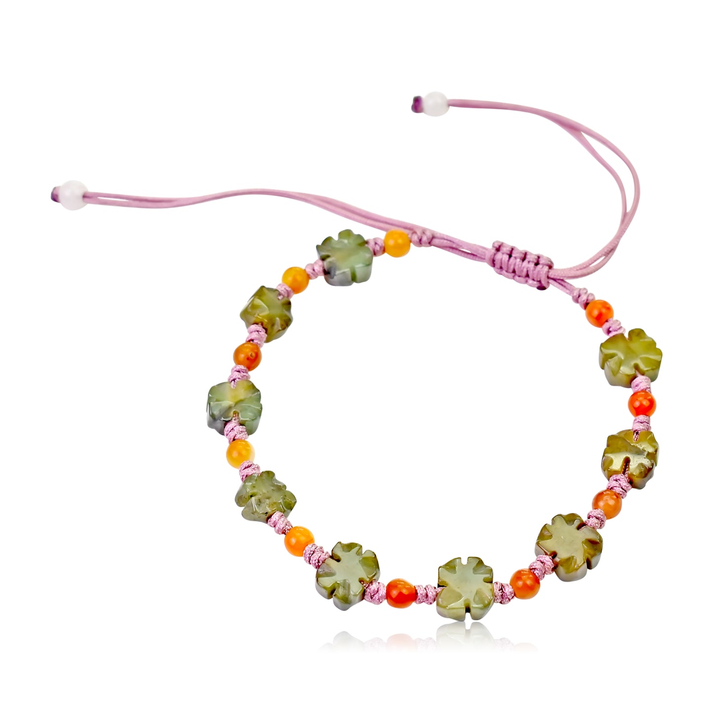 Feel the Fortune of the Four Leaf Clover Jade Bracelet made with Lavender Cord