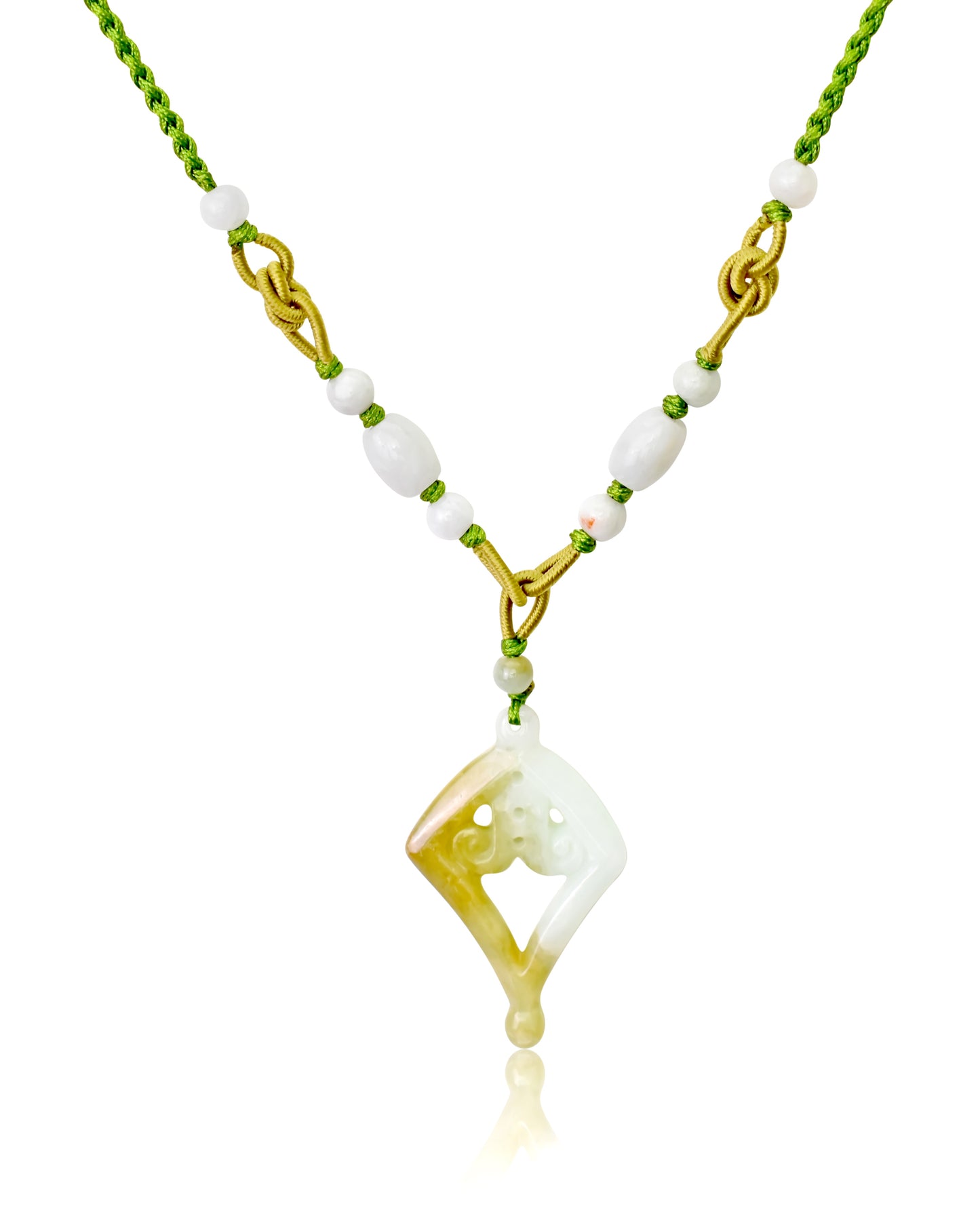 Be Uniquely You with Diamond and Lace Jade Necklace Pendant made with Lime Cord